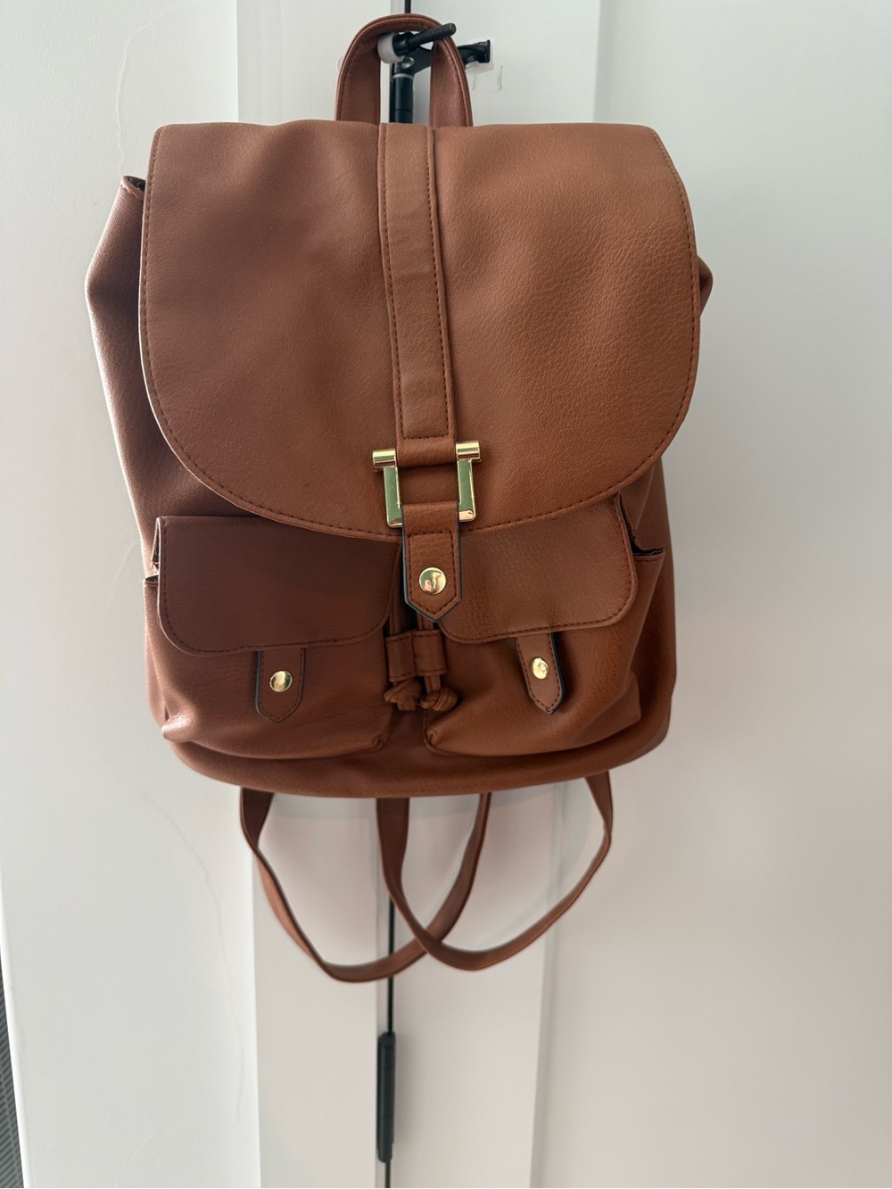 Classic Brown Leather-Look Backpack Bag